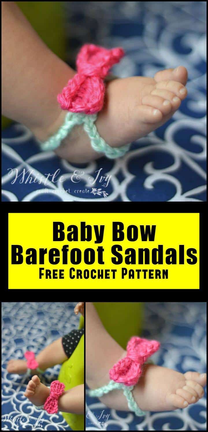 Baby Bow Barefoot Sandals Free Crochet Pattern